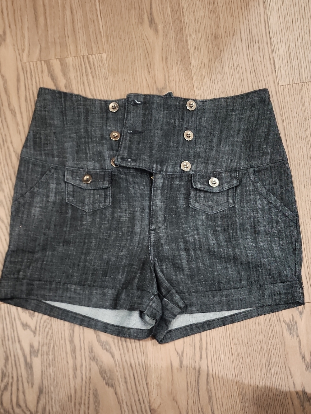 Arden B High-Waist Denim Button-Front Shorts